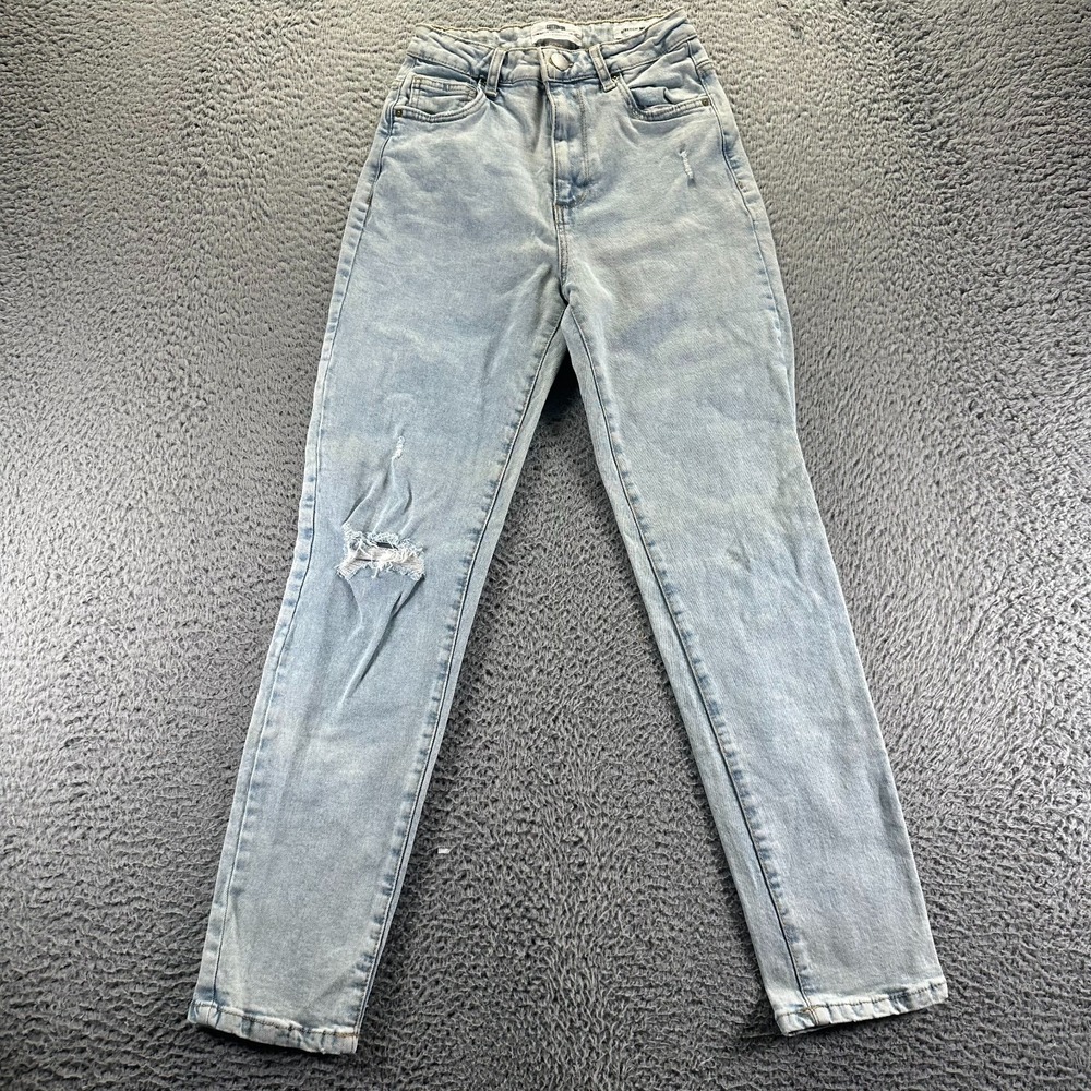 Cotton On Jeans Womens 6 Blue Denim Mom Skinny Leg Distressed Workwear Stretch
